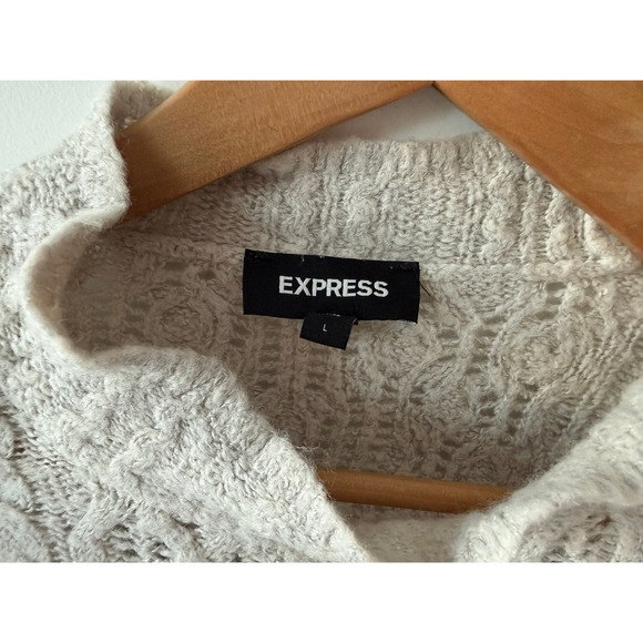 EXPRESS Mock Neck Cable Knit Sweater Light Gray Long Sleeve Peplum Women's L - Picture 3 of 5